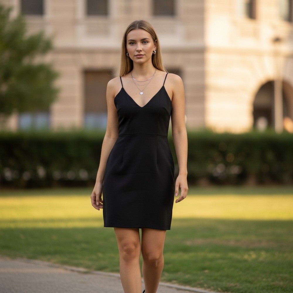 Betsey Johnson Little  Black Dress, strappy sleeves, lined, Size 4